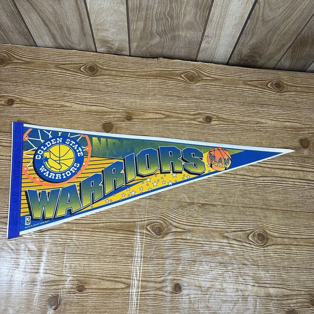 Vintage NBA Golden State Warriors Basketball Pennant WINCRAFT 1990's 30x12‎ Inch